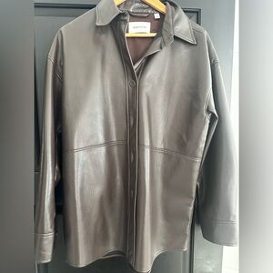 Aritzia Babaton Brown Faux Leather Shirt